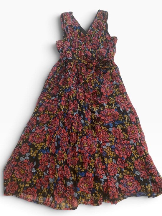 Modcloth Dresses & Skirts - Modcloth Floral Sleeves Midi Dress Black Pink Red Gold Yellow Belted size XL
